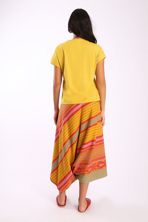 Pant skirt in striped jacquard cotton blend